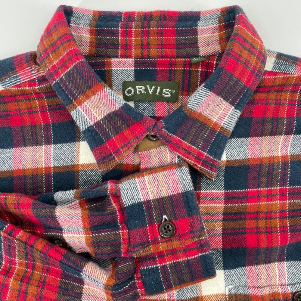 Orvis Men's Perfect Flannel Shirt XL Tall Red Navy Plaid Cotton Button Down XLT